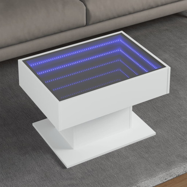 Mesa de centro con luz LED madera ingeniería blanca 70x50x45 cm D