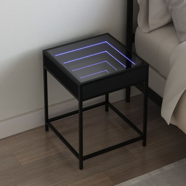 Mesa de noite com Infinity LED preto 40x40x51 cm D