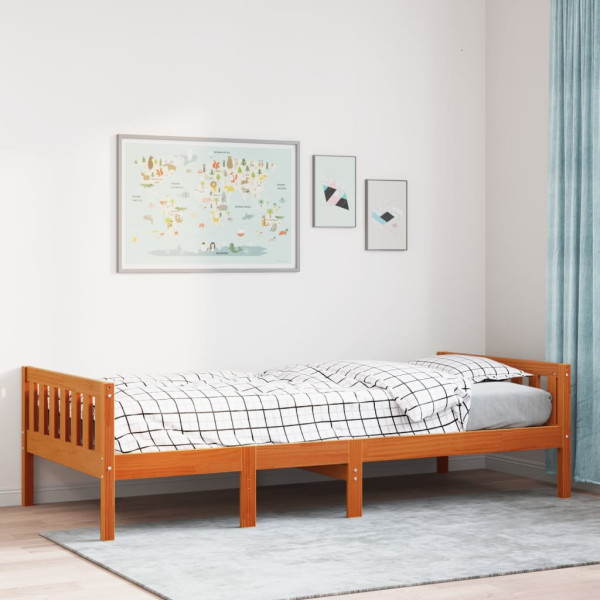 Cama de niños sin colchón madera maciza pino marrón 80x200 cm D