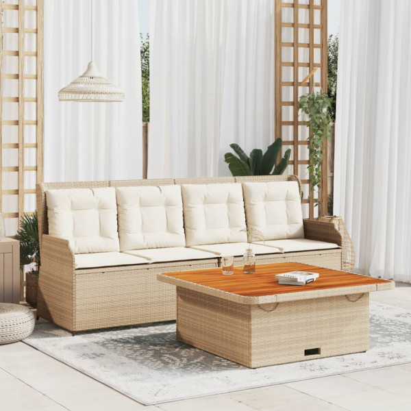 Sofá de jardim com almofadas bege 3 pcs rattan PE D