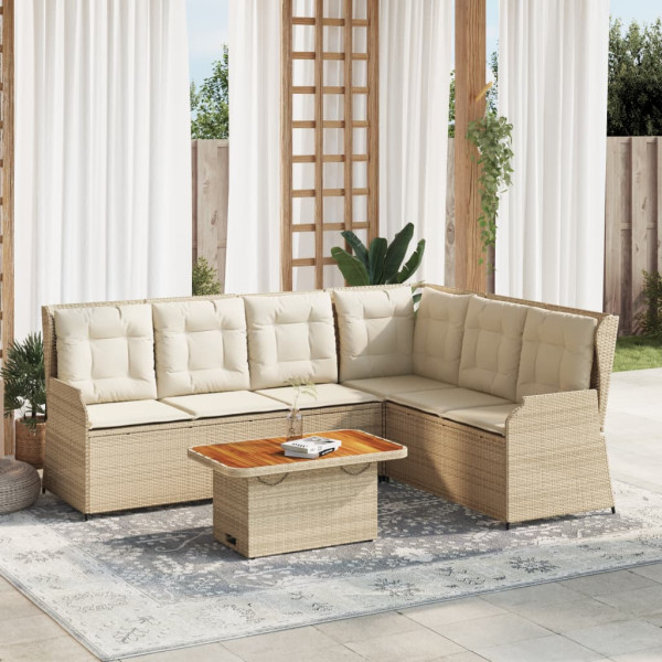 Conjunto de móveis de jardim 5 pcs com almofadas de rattan sintético bege D