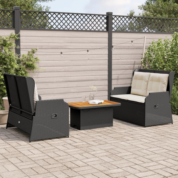 Conjunto de móveis de jardim 3 pcs e almofadas preto sintético rattan D