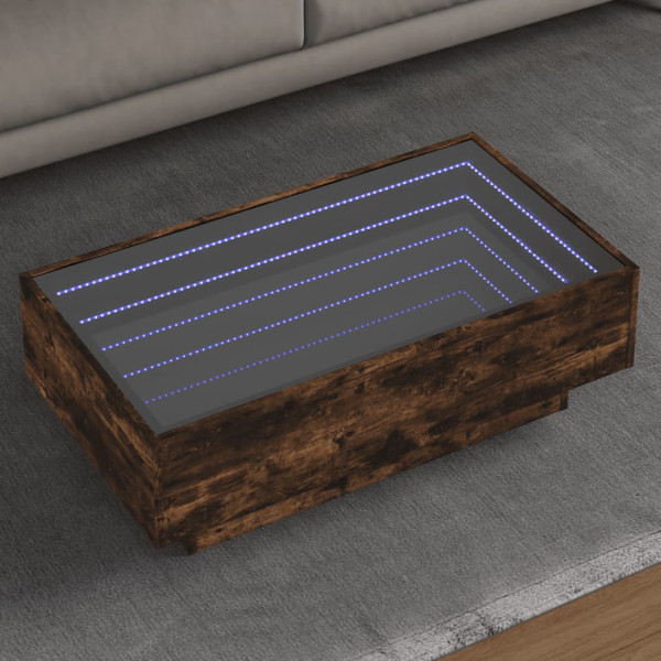 Mesa de centro y LED madera ingeniería roble ahumado 90x50x30cm D