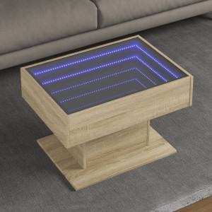 Mesa de centro y LED madera ingeniería roble Sonoma 70x50x45 cm D