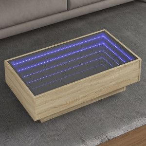 Mesa de centro y LED madera ingeniería roble Sonoma 90x50x30 cm D