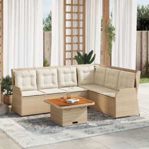 Set muebles de jardín 5 pzas con cojines ratán sintético beige D