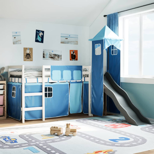 Cama alta para niños con torre madera pino azul 80x200 cm D