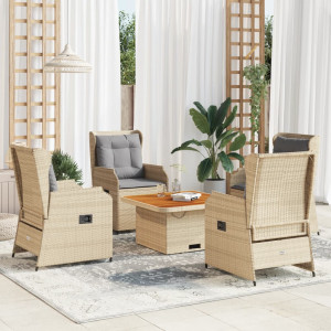 Set muebles de jardín 5 pzas con cojines ratán sintético beige D