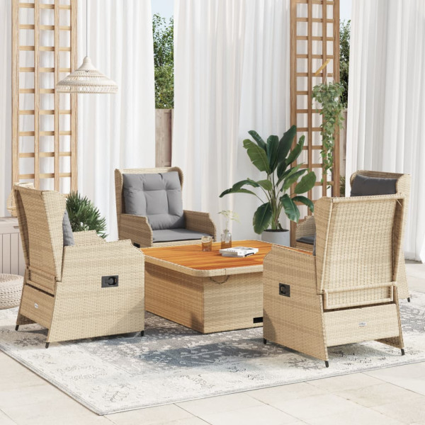 Conjunto de móveis de jardim 5 pcs com almofadas de rattan sintético bege D