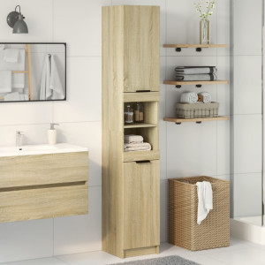 Armario de baño madera ingeniería roble Sonoma 32x34x188.5 cm D