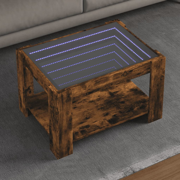 Mesa de centro y LED madera ingeniería roble ahumado 73x53x45cm D