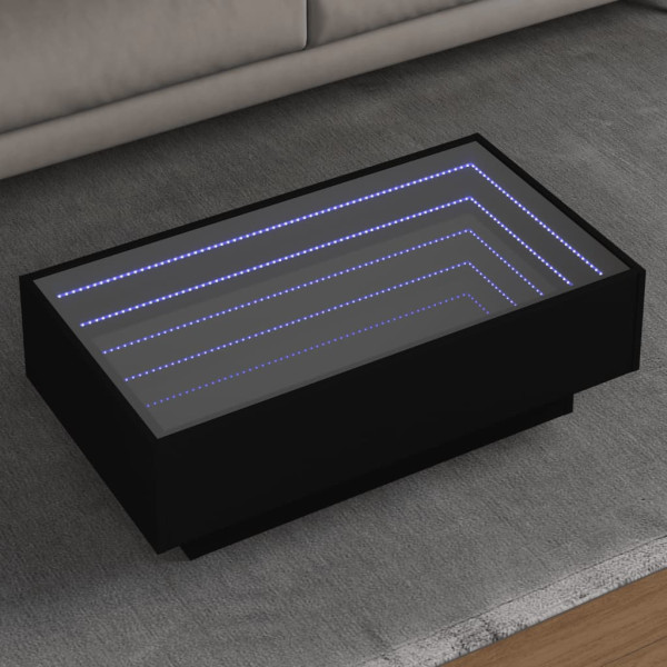 Mesa de centro con LED madera de ingeniería negro 90x50x30 cm D