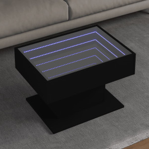 Mesa de centro con LED madera de ingeniería negro 70x50x45 cm D