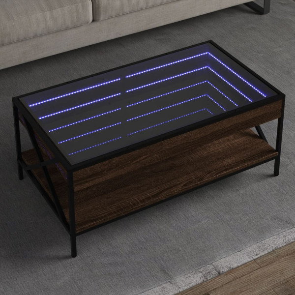 Mesa de centro con Infinity LED marrón roble 90x50x38 cm D