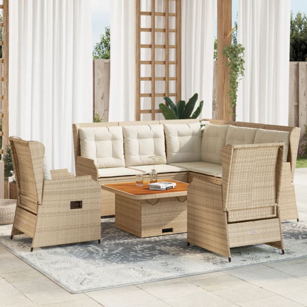 Conjunto de móveis de jardim 5 pcs com almofadas de rattan sintético bege D