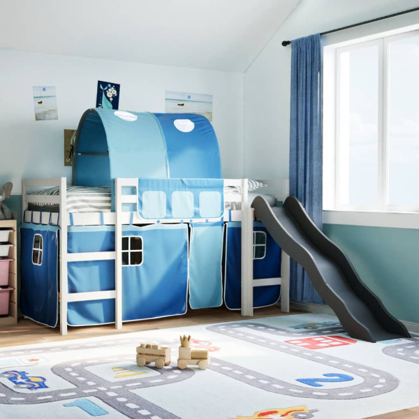 Cama alta para niños con túnel madera pino azul 80x200 cm D