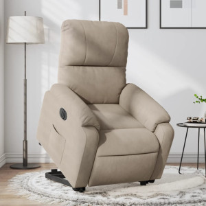 Sillón eléctrico reclinable elevable tela microfibra gris taupe D