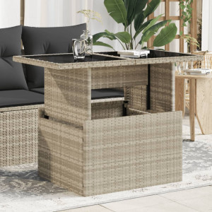 Mesa jardim superfície vidro rattan PE luz cinza 100x55x73 cm D