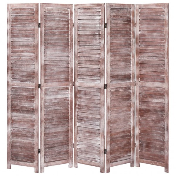 Biombo de 5 paneles madera marrón 175x165 cm D