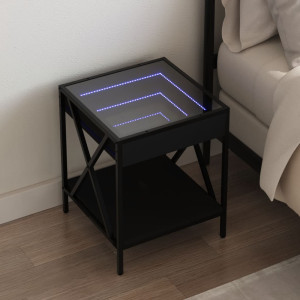 Mesa de noite com Infinity LED preto 40x40x49 cm D