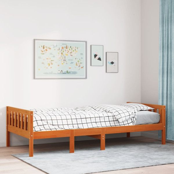 Cama de niños sin colchón madera maciza pino marrón 75x190 cm D