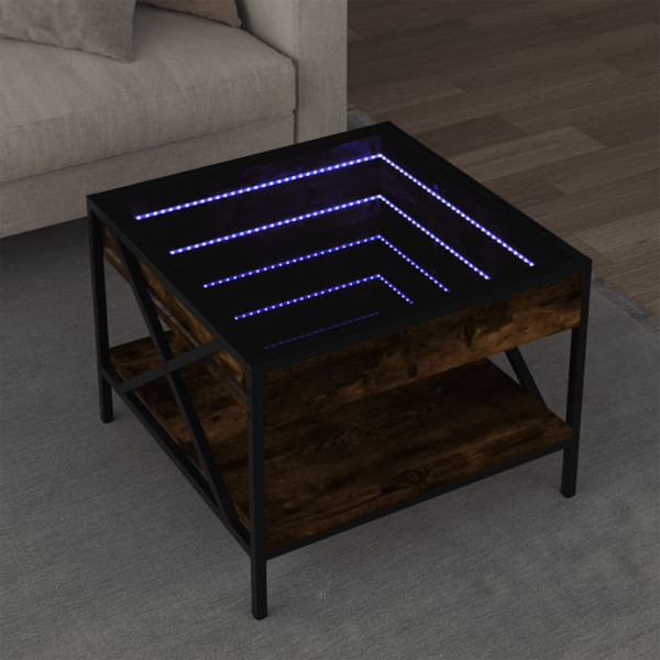 Mesa de centro con Infinity LED roble ahumado 50x50x38 cm D