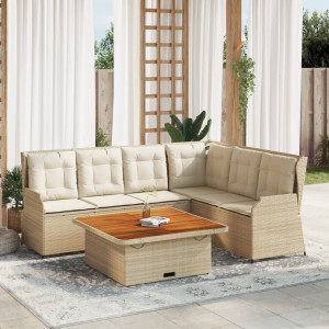 Set muebles de jardín 5 pzas con cojines ratán sintético beige D