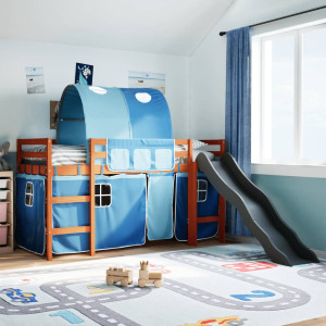 Cama alta para niños con túnel madera pino azul 80x200 cm D