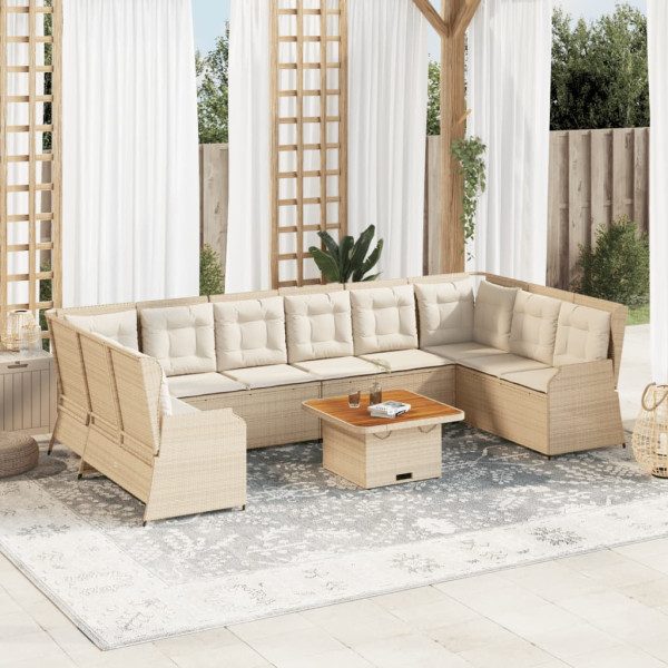 Set de muebles de jardín y cojines 7 pzas ratán sintético beige D