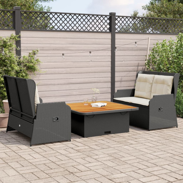 Conjunto de móveis de jardim 3 pcs e almofadas preto sintético rattan D