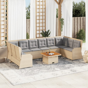 Set de muebles de jardín y cojines 7 pzas ratán sintético beige D