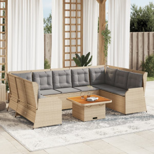 Set de muebles de jardín y cojines 7 pzas ratán sintético beige D