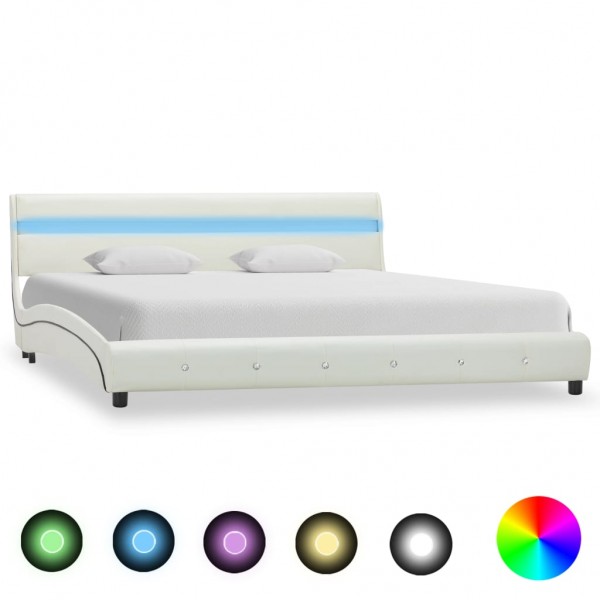 Estructura de cama con LED cuero sintético blanco 160x200 cm D