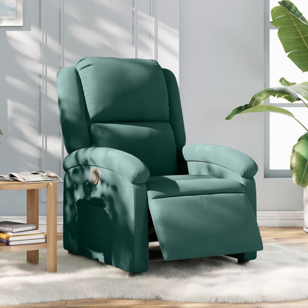 Sillón reclinable eléctrico de terciopelo verde oscuro D