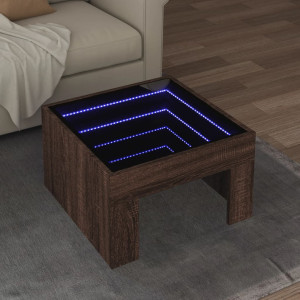 Mesa de centro con Infinity LED marrón roble 50x50x30 cm D