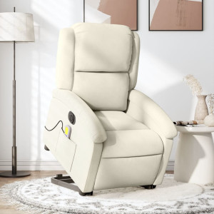 Sillón reclinable de masaje eléctrico elevable terciopelo crema D