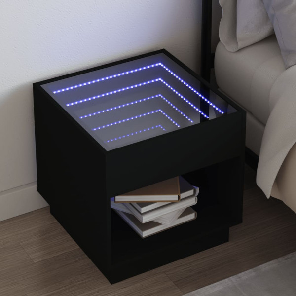 Mesa de noite com Infinity LED preto 50x50x50 cm D