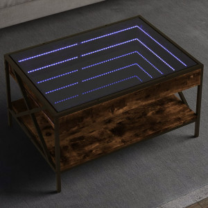 Mesa de centro con Infinity LED roble ahumado 70x50x38 cm D