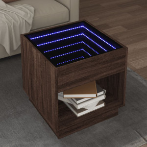 Mesa de centro con Infinity LED marrón roble 50x50x50 cm D