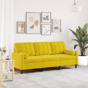 Sofá de 3 lugares com almofadas de veludo amarelo 180 cm D