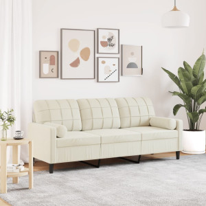 Sofá de 3 plazas con cojines terciopelo color crema 180 cm D