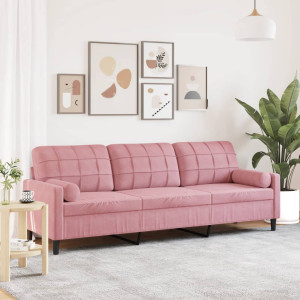 Sofá de 3 plazas con cojines terciopelo rosa 210 cm D