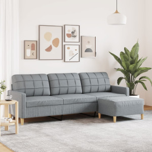 Sofá de 3 plazas con taburete de tela gris claro 210 cm D