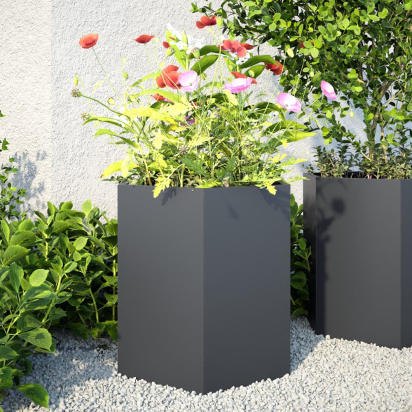 Jardineras hexagonales 2 uds acero antracita 46x40x45 cm D