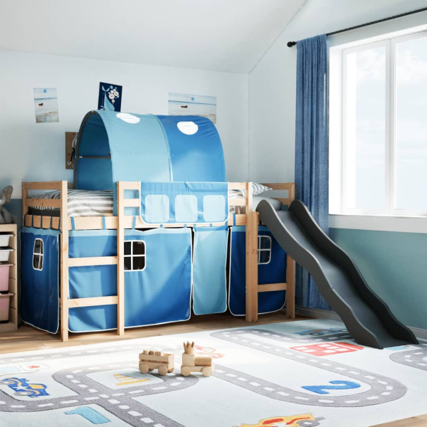 Cama alta para niños con túnel madera pino azul 90x190 cm D