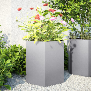 Jardinera hexagonal 2 uds acero inoxidable 46x40x45 cm D