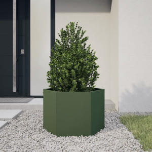 Jardim hexagonal de aço verde de azeitona 69x60x45 cm D