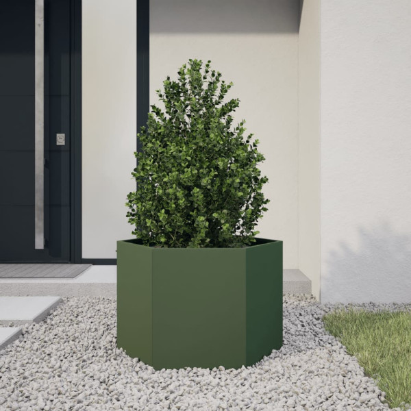 Jardinera hexagonal de acero verde oliva 69x60x45 cm D