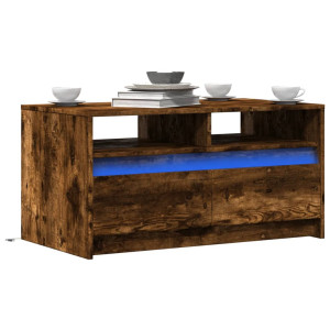 Mesa de centro con luces LED madera de ingeniería roble ahumado D