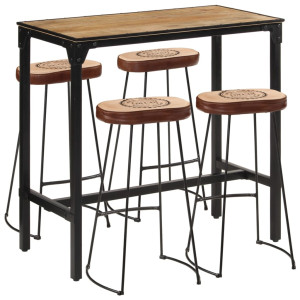 Conjunto de mesa alta e bancos 5 pcs manga de madeira maciça e metal D